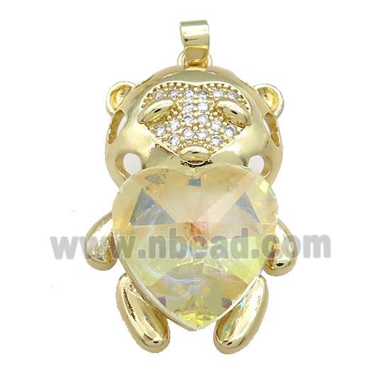 Copper Mouse Pendant Pave Crystal Glass Zircon Gold Plated