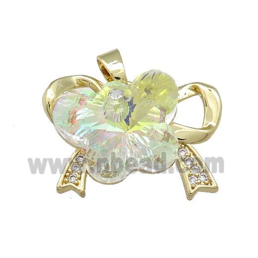 Copper Bowknot Pendant Pave Crystal Glass Zircon Gold Plated