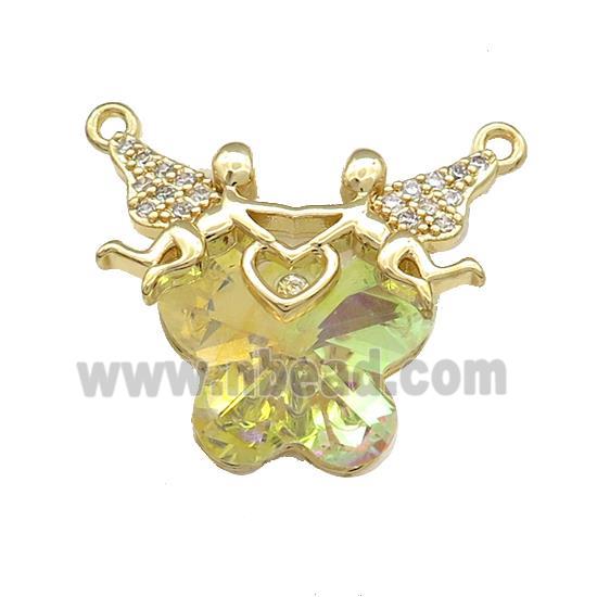 Copper Fairy Pendant Pave Crystal Glass Zircon 2loops Gold Plated