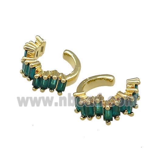Copper Clip Earrings Pave Green Zircon Gold Plated