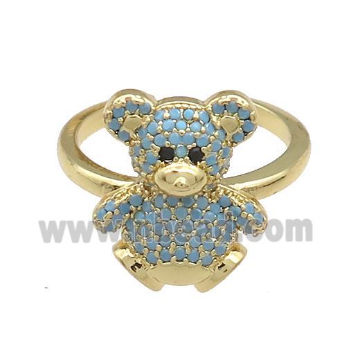 Copper Bear Rings Pave Turq Zircon Gold Plated