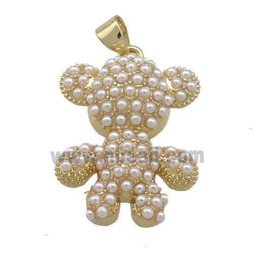 Copper Bear Pendant Pave Pearlized Resin Gold Plated