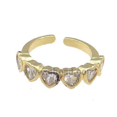 Copper Heart Rings Pave Zircon Gold Plated