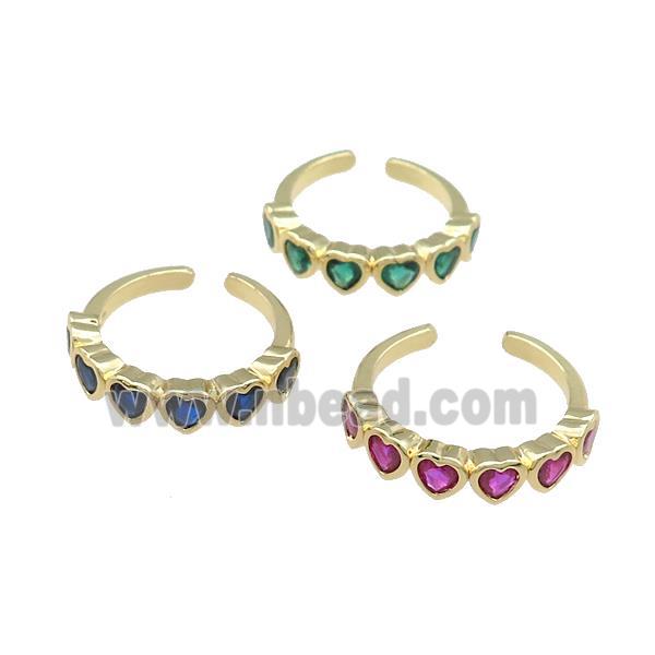 Copper Heart Rings Pave Zircon Gold Plated Mixed