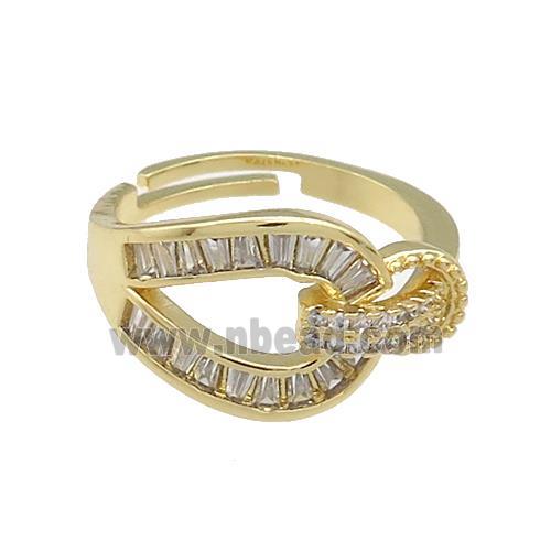 Copper Rings Pave Zircon Adjustable Gold Plated