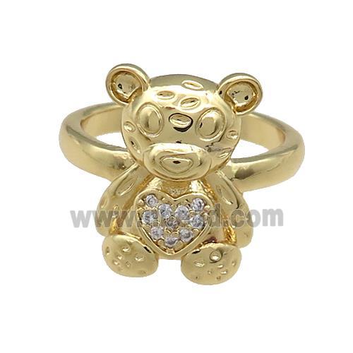 Copper Bear Rings Pave Zircon Gold Plated