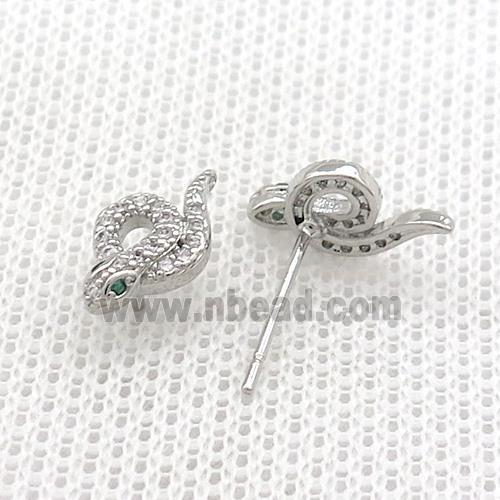Copper Stud Earrings Pave Zircon Snake Platinum Plated