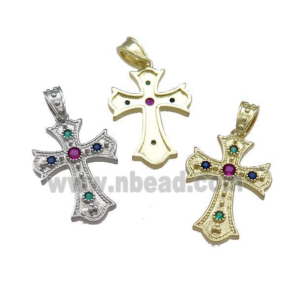 Copper Cross Pendant Pave Zircon Mixed