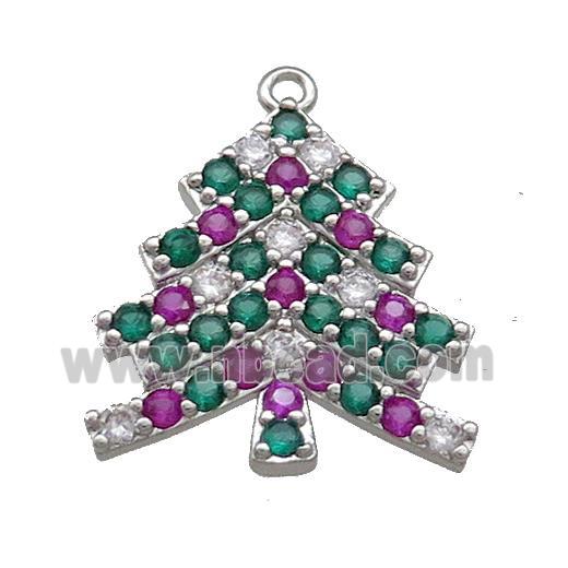 Christmas Tree Charms Copper Pendant Pave Zircon Platinum Plated