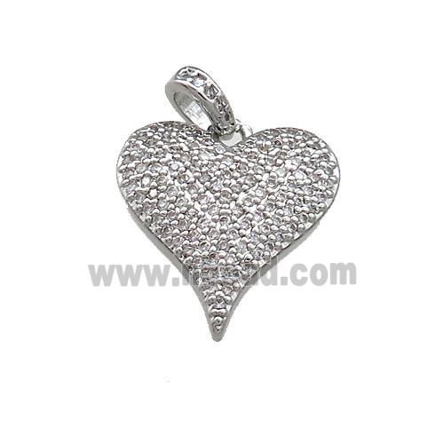 Copper Heart Pendant Pave Zircon Platinum Plated