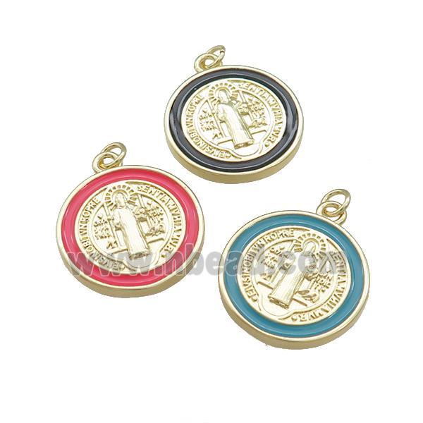 Copper Jesus Pendant Religious Medal Charms CSPB Enamel Circle Gold Plated Mixed