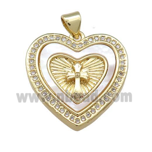Copper Heart Pendant Pave Shell Zircon Cross 18K Gold Plated