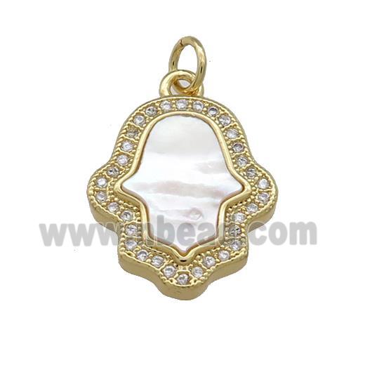 Copper Hamsahand Pendant Pave Shell Zircon 18K Gold Plated