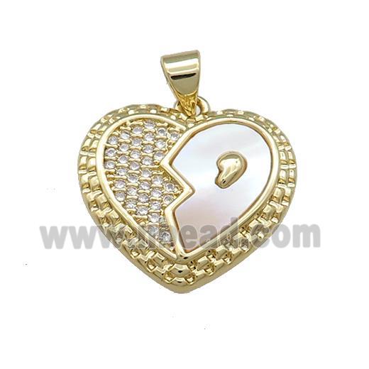 Copper Heart Pendant Pave Shell Zircon 18K Gold Plated