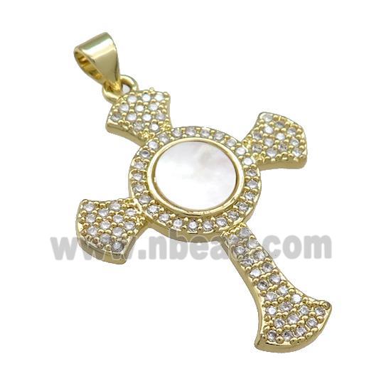 Copper Cross Pendant Pave Shell Zircon 18K Gold Plated