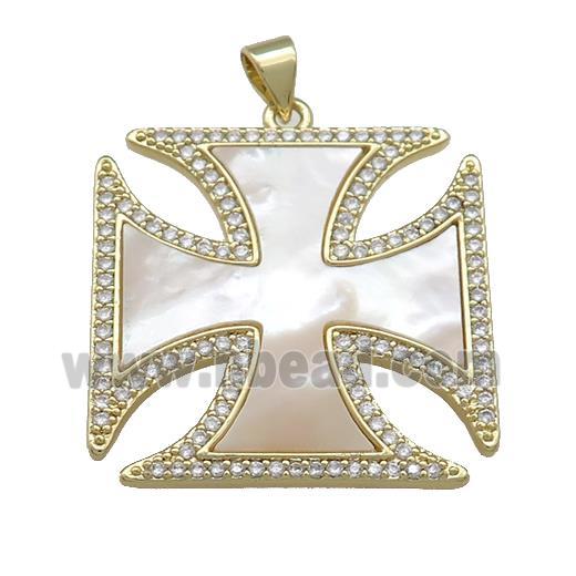Copper Cross Pendant Pave Shell Zircon 18K Gold Plated