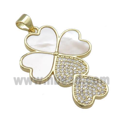 Heart Cross Copper Pendant Pave Shell Zircon 18K Gold Plated