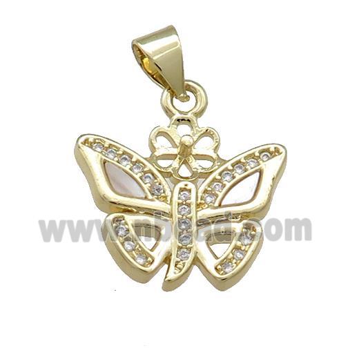 Copper Butterfly Pendant Pave Shell Zircon 18K Gold Plated
