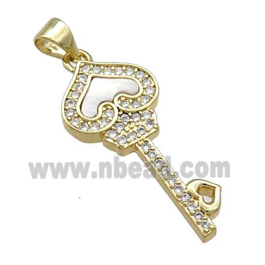 Copper Key Pendant Pave Shell Zircon 18K Gold Plated