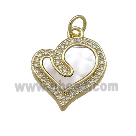 Copper Heart Pendant Pave Shell Zircon 18K Gold Plated