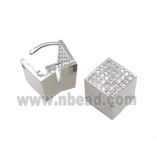 Copper Latchback Earrings Pave Zircon Cube Platinum Plated