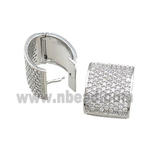 Copper Latchback Earrings Pave Zircon Rectangle Platinum Plated