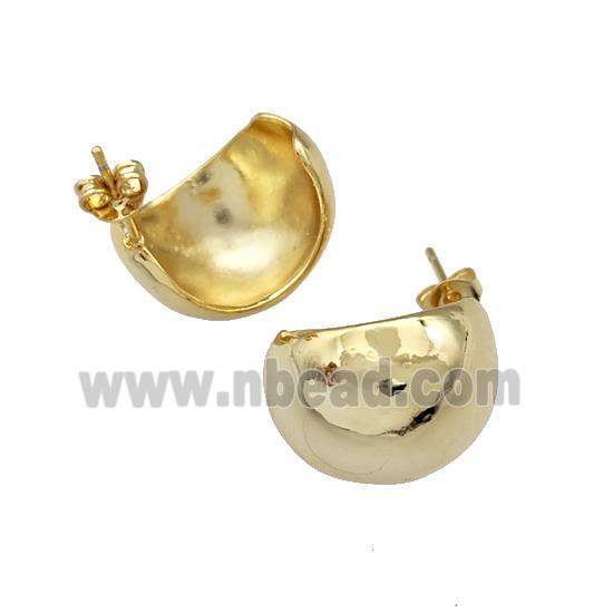 Copper Dome Stud Earrings Crescent C-shape Gold Plated