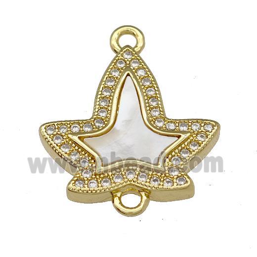 Maple Leaf Copper Connector Pave Shell Zircon 18K Gold Plated
