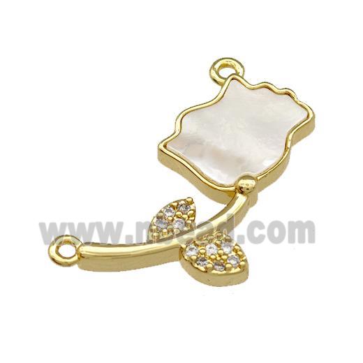Copper Flower Pendant Pave Shell Zirconia 2loops 18K Gold Plated