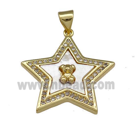 Copper Star Pendant Pave Shell Zirconia Bear 18K Gold Plated