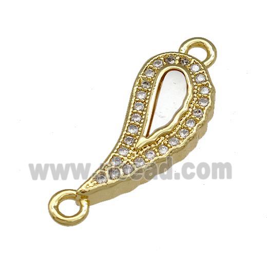 Copper Leaf Connector Pave Shell Zirconia 18K Gold Plated