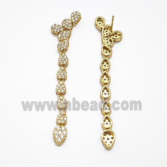 Copper Stud Earrings Micro Pave Zirconia Gold Plated