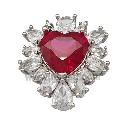 Copper Heart Pendant Pave Red Crystal Zirconia Platinum Plated