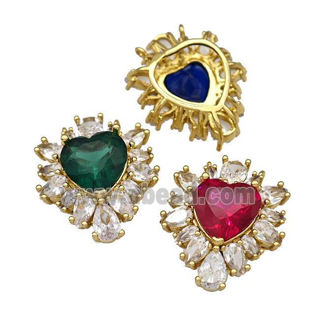 Copper Heart Pendant Pave Crystal Zirconia Gold Plated Mixed