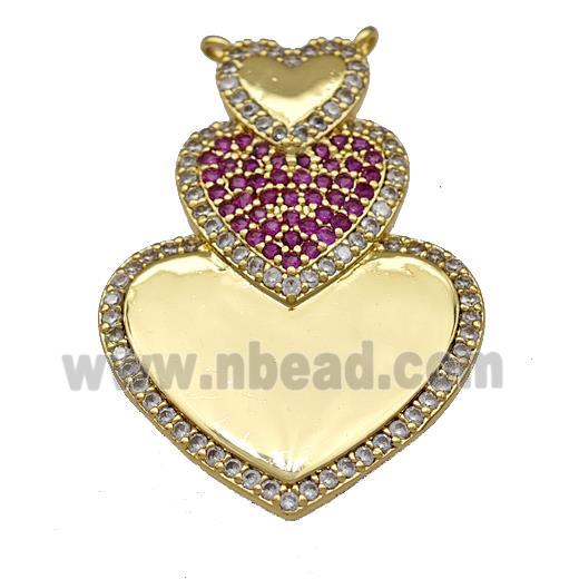 Copper Heart Pendant Micro Pave Zirconia 2loops Gold Plated