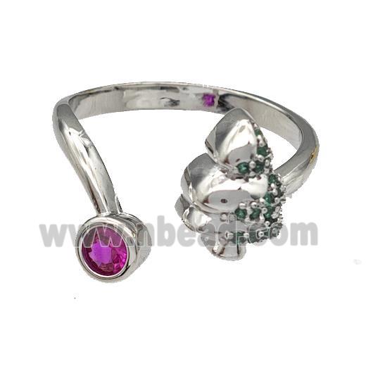 Copper Rings Micro Pave Zirconia Christmas Tree Platinum Plated