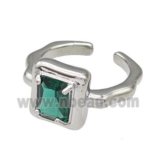 Copper Rings Micro Pave Green Crystal Platinum Plated