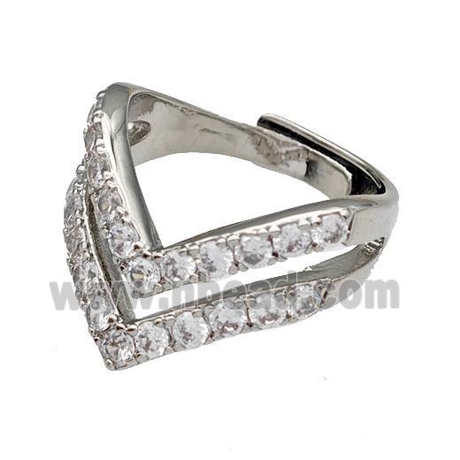 Copper Rings Micro Pave Zirconia Adjustable Platinum Plated
