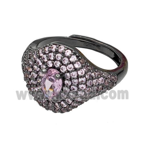 Copper Rings Micro Pave Pink Zirconia Adjustable Black Plated