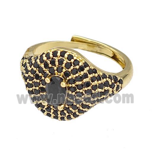 Copper Rings Micro Pave Black Zirconia Adjustable Gold Plated