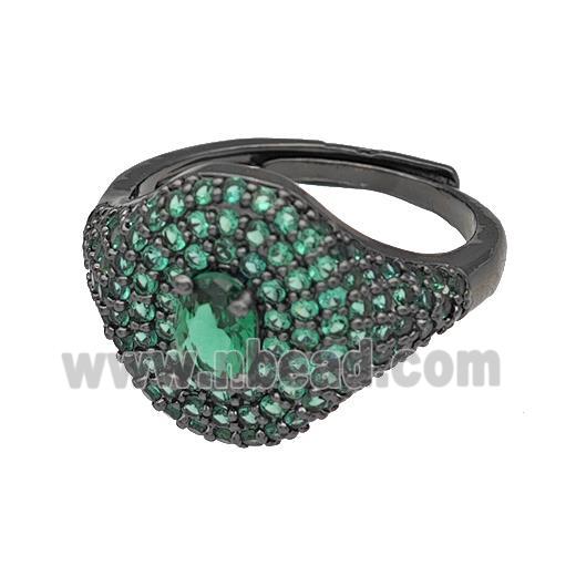 Copper Rings Micro Pave Green Zirconia Adjustable Black Plated