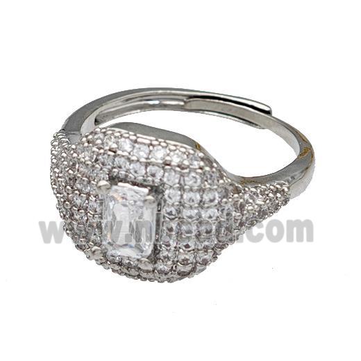 Copper Rings Micro Pave Zirconia Adjustable Platinum Plated