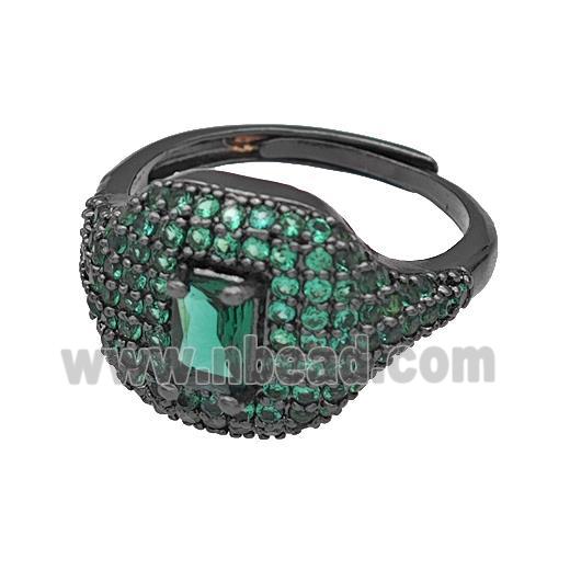 Copper Rings Micro Pave Green Zirconia Adjustable Black Plated
