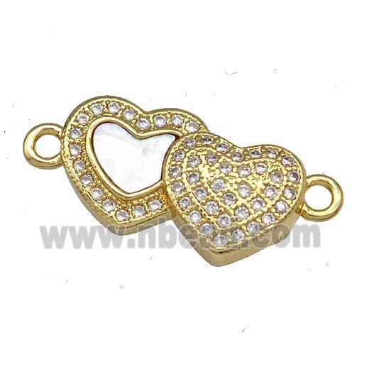 Copper Heart Connector Pave Shell Zirconia 18K Gold Plated