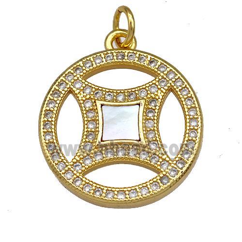 Copper Circle Pendant Pave Shell Zircon 18K Gold Plated