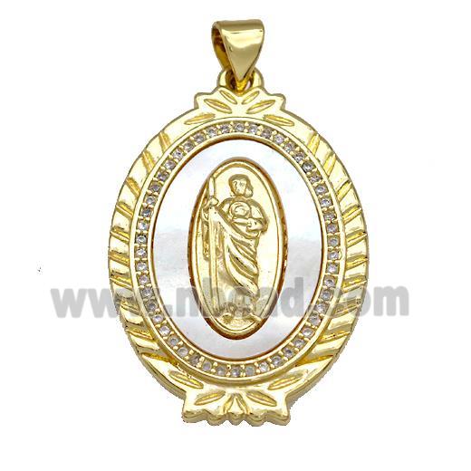 Jesus Charms Copper Oval Pendant Pave Shell Zircon Religious 18K Gold Plated