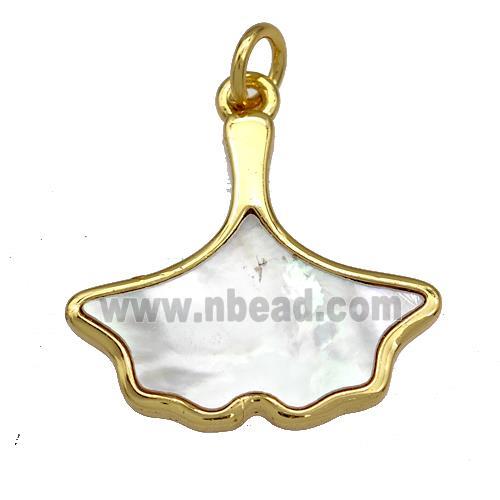 Copper Leaf Pendant Pave Shell 18K Gold Plated