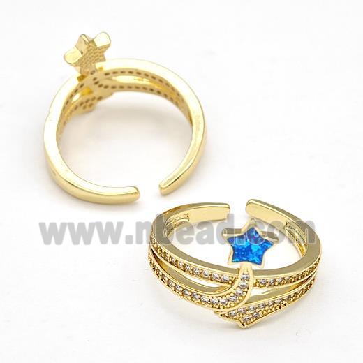 Copper Rings Pave Fire Opal Zirconia Star 18K Gold Plated