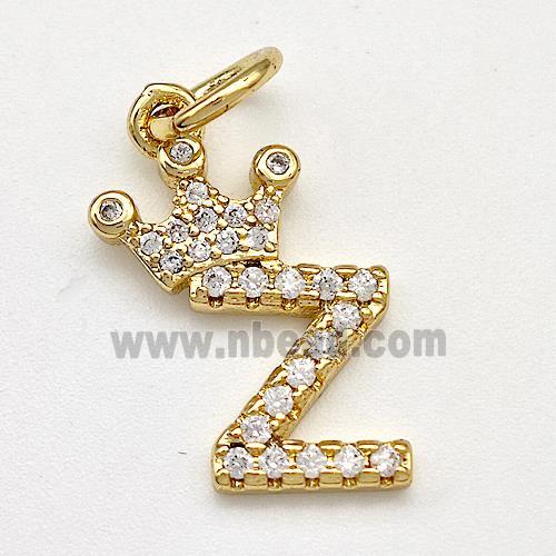 Copper Pendant Pave Zirconia Letter-Z Crown Gold Plated