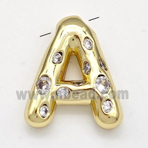 Copper Letter-A Pendant Micro Pave Zirconia Gold Plated